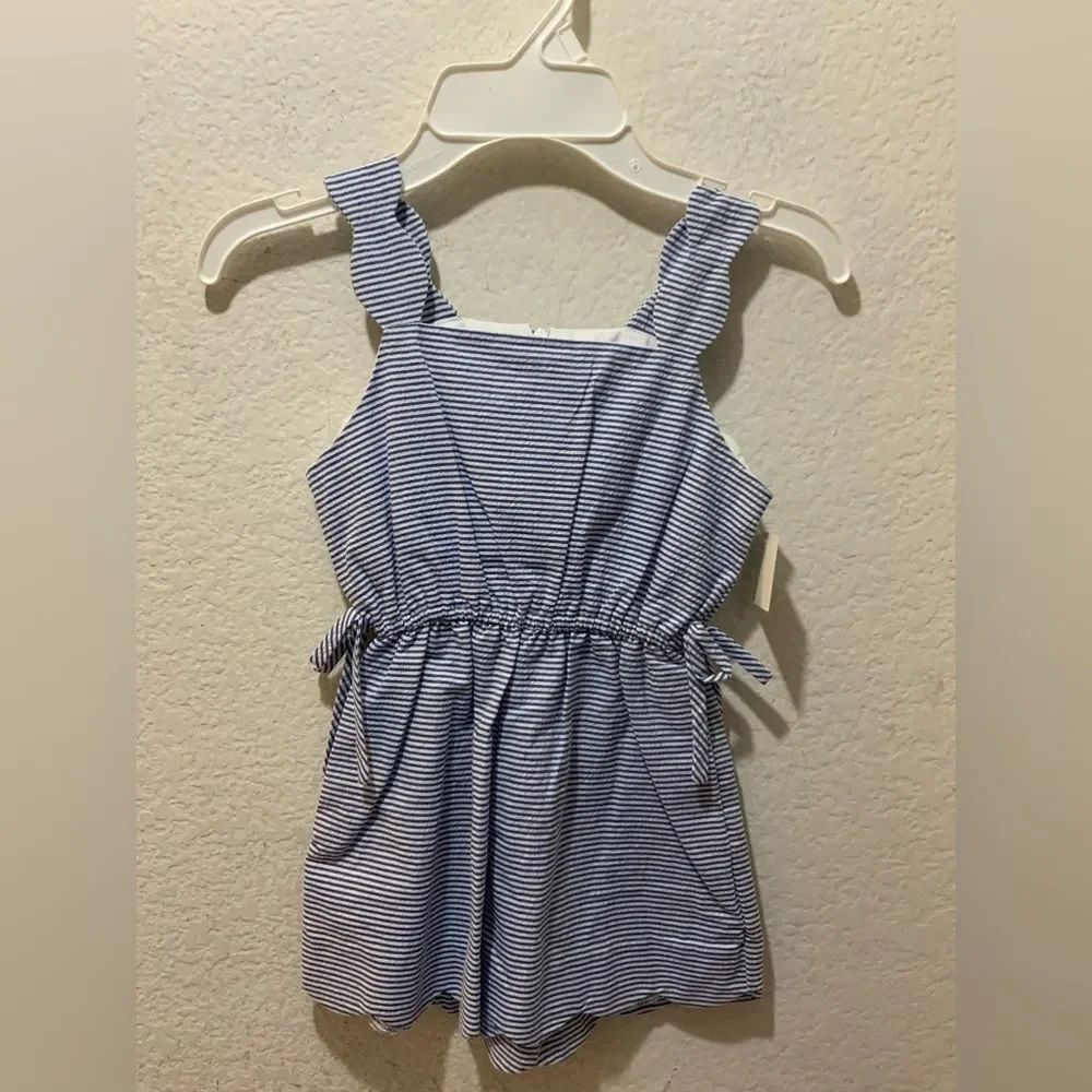 New Maria Casero Girls Blue and White striped  scalloped  Arm Sleeveless Dress